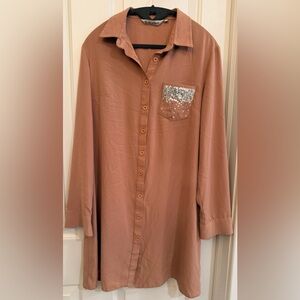 Alvina Embellished Button Front Shirt Dress Tunic Size 40